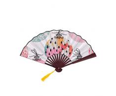 WYYWCY Ventaglio Pieghevole Personalizzato Buona Pasqua con Uova Colorate con Cornice di bambù Ciondolo con Nappa e Borsa di Stoffa Ventilatore Orientale Pieghevole Ventaglio ad Aria Ventaglio Antico