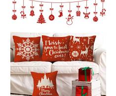 Fodere per cuscini natalizi 45x45 cm, federe natalizie in cotone e lino, copricuscini natalizi per divano con cerniera set di 4, Natalizia Federa per cuscino Natale decorativi per interni da esterno