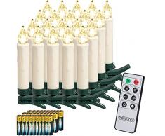 Deuba Set 20 Candele a LED Albero di Natale Luce Bianca Batteria Wireless con Timer e Telecomando