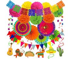 Recosis Messico Decorazioni per feste, festaioli di carta Fiesta Fan Pom Pom Pom Banner Picado Banner Ghirlanda Stringa Appeso Vortici Decorazioni per Feste Messicane Cinco De Mayo Taco