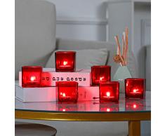 Qucover Portacandele in Vetro Rosso Set di 6 Pezzi Portalumini Tealight Quadrato 6x6x6cm Piccoli Porta Candela Moderni come Decorazione da Tavola per Natale, Matrimono, San Valentino, Party