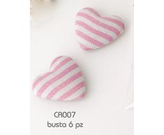 6 PEZZI CUORE JUTA CON BIADESIVO SEGNAPOSTO CHIUDIPACCO DECORAZIONE BOMBONIERE BATTESIMO MATRIMONIO (RIGATO ROSA)