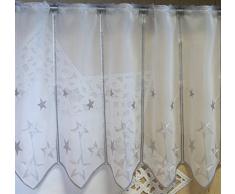 Tendina ricamata secondo acciaio - Bistro stelle - Altezza 30 cm - Larghezza su richiesta - Metro - Tenda corta con pizzo vetrofania Natale tenda stella Typ302, Poliestere, argento, Höhe 30 cm