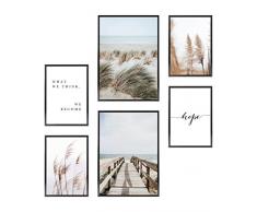 Heimlich Set di Stampe da Parete - Senza Cornici - Decorazioni da Muro per Soggiorno, Camera da Letto e Cucina - Poster Abbinati - 2 x A3 & 4 x A4-30x42 & 21x30 | » Dune Spiaggia Mare «