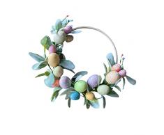 KNONAP Corona di uova di Pasqua, ghirlanda di uova di Pasqua, fiori artificiali primaverili, ghirlanda di pasqua, decorazione per pareti e decorazioni pasquali