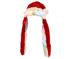 Divertente Cappello a Forma di Babbo Natale con Luci LED Peluche Che muove Le Orecchie Cappuccio Taglia Unica per Bambini e Adulti Berretto Accessorio Invernale con Orecchi Mobili