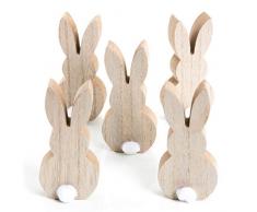 Logbuch-Verlag - Coniglietto Pasquale in Legno, con Decorazione Pasquale in Legno, Stile Vintage, 12 cm, Colore: Bianco, Legno, Naturale, 5 Pezzi