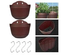 BUZIFU 2 Pezzi Vaso da Fiori Appeso a Parete Fioriera Sospesa in Resina Portavasi da Appendere Giardino Vaso da Fiori Sospeso in Resina per Interni e Esterni Balcone, con 4 Pezzi S Ganci