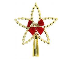 EOZY-Puntale di Stella Christmas con Fiocco Decorazione Albero di Natale Star Top Glitter Ornamento Oro 18*14cm