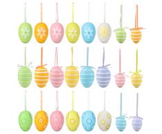 GuKKK Uova di Pasqua Decorazioni, 24 Pezzi Uova Pasquali da Appendere, Colorate Decorazioni Pasquali, Uova di Plastica per Decorazione, Uova di Pasqua Decorazioni di Artigianato