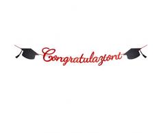 Laurea Striscione Congratulazioni Carta Ghirlanda Bandiera Addobbi Banner Festoni Decorazioni Festa di Laurea Bomboniere Party Casa (rosso)