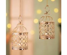 Sziqiqi Portacandele Lanterna a Gabbia in Metallo - Hollow Birdcage Portalumini Candelieri da Appendere Argento, Candelabro Centrotavola per Soggiorno Festa Anniversario Tavolo da Pranzo, 2 Pezzi