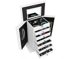 SONGMICS XXL Portagioie, Scatola per Gioielli, Custodia per Gioielli, Beauty Box, 30 x 17, 4 x 36, 4 cm, per Orecchini, Bracciali, Collane, Anelli, Bianco JBC06W