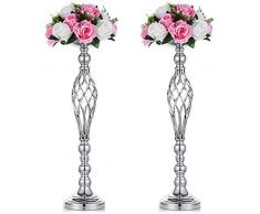 Set di 2 Versatile Supporto per Composizione di Fiori in Argento E Pilastro Portacandele per La Cena di Nozze