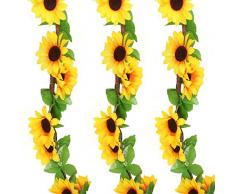 JINXM 3 Pezzi Piante Artificiali Girasole Girasoli Finti Ghirlanda di Seta Ghirlanda di Fiori Artificiale appesi Vite Fiori