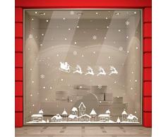 Vetrofania Natale 200x200 CM Vetrofanie Natalizie Vetrine Negozi Natale Sticker Decorativi Finestre, Adesivi Natalizi Murali Vetri Adesivo Babbo Natale Renne, Adesivi Natale case innevate Fiocchi Neve
