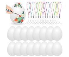 Bluelves Uova di Pasqua Decorazioni, 24 Uova Pasquali da Appendere, Bianco Uova Pasquali con La Corda, Pittura di Artigianato Fai da Te di Pasqua per La Decorazione e Regalo