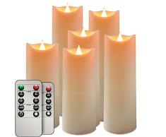 salipt Candele LED con Telecomando, Set di 6 Ceri a Batteria Senza Fiamma, Cero a LED Bianche Diametro 5.6 cm, Candela Elettriche Effetto Reale, Altezza 15.3 cm