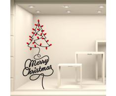 NT0352 Adesivi Murali - Alberello di lampadine - Vetrofanie natalizie - Misure 62x123 cm - nero e rosso - Vetrine negozi per Natale, stickers, adesivi