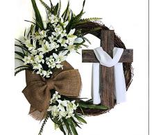 Ghirlanda pasquale con croce di iuta, arco, rustico, ghirlanda, decorazione fai da te per la porta di casa, decorazione per la porta di casa, 16 pollici