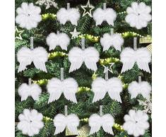 Yepnfro Ali Angelo Bianche, 12 pezzi Ali da Angelo Bianche con 4 pezzi Fiocchi di Neve per Albero di Natale, Decorazioni Albero di Natale de Diverse Dimensionii per Decorazioni Natalizie