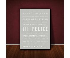 Feel Good Art BH128-19IT Sii Felice Quadro su Tela da Muro, Stile Tipografico Moderno, Grigio, 30 x 20 cm