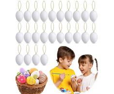 24 Pezzi Uova di Pasqua Decorative - Uova di Pasqua Decorazioni,Uovo di Pasqua con La Corda, Artigianato Fai da Te di Pasqua per La Decorazione e Regalo (Bianco)