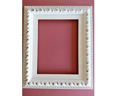 Artecentro Cornice per Quadri - Tele- in Legno con o Senza passepartout Shabby Bianco (Cornice + passepartout, 40 x 60)