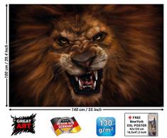 Leone ruggente - XXL quadro murale il ruggito del leone - poster dimensioni by GREAT ART (140 x 100 cm)