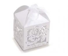 Scatolina portaconfetti bomboniera segna posto Fiore in carta glitterata bianco 25pz