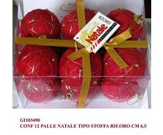 Idea Natale: blister di palle natale tipo stoffa con decorazioni in oro (set 12 palle rosse)