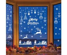 Luming Natale Vetrofanie Addobbi Adesivo Murali Rimovibile Fai da Te Finestra Sticke Vetrina Wallpaper di Christmas Decor Adesivi Alci di Babbo Natale Adesivo Finestra Decorazione (E*9PCS)