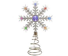 Puntale per albero di Natale, cambia colore, con luci LED a fiocchi di neve