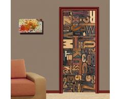MAIYOUWENG 3D Stickers Porta Adesivo Parati per Poster Adesivo da Porta, Impermeabile Adesivo per Porta - Alphabet Art Pattern - 77x200cm,Regalo di Natale