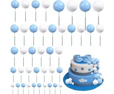 66 Mini Palloncini per Torta Cake Topper Ball Palline di Perle Finte per Cupcake Sfere Decorative in Schiuma Decorazioni per Festa Compleanno Anniversario Laurea Baby Shower (Blu, Bianco)