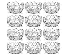 Sziqiqi Portalumini di Cristallo Set di 12, Portacandele Candelieri Bordo in Metallo, Candelabri Centrotavola da Tavolo per Matrimonio Decorazione Natalizia Regalo di Nozze, 8cm, Argento