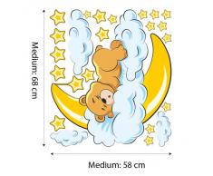 R00040 Adesivo murale per bambini Wall Art - Orsetto sogni d'oro - Misure 120x30 cm - Decorazione parete, adesivi per muro, carta da parati