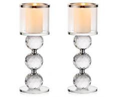 Sziqiqi Portacandele a Colonna in Cristallo, Set di 2 Candelieri in Vetro Trasparente, Candelabri Centro Tavola Moderno per Soggiorno Matrimonio Porta Candele per Decorazione Natalizia, Argento