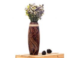 LEEWADEE Piccolo Vaso da Terra: Vaso Basso, Elemento Decorativo Fatto a Mano in Legno di Mango, Vaso per Rami Decorativi, 36 cm, Marrone Marrone Chiaro