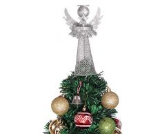 Amosfun, puntale per albero di Natale, a forma di angelo, argentato, in metallo rivestito, per casa, ufficio, centro commerciale