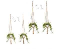Appendini per Piante Macramè, Portavaso Da Appendere, Appendere Esterno Cesto Sospeso, 2 Pezzi Parete Tessitura a Mano Plant Hanger Corda da Muro Appendiabiti con 4 Ganci Appesi per Giardino Balcone