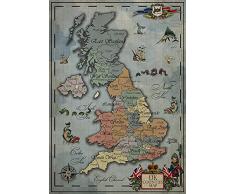 UK Counties map 3 b2434 A3 Poster - Carta fotografica spessa lucida (16.5/11.7 inch)(42/30 cm) - Della Decorazione parete di film Arte Attore Attrice Regalo Anime Auto Cinema Decorazione della pare