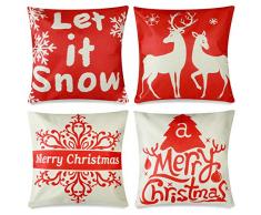 YIRSUR 4pcs Natale Federa, Federa Cuscini Cotone Biancheria Buon Natale Babbo Alce per divani Decorativo Biancheria Cuscino Decorazioni Natalizie Divano (45x45cm)