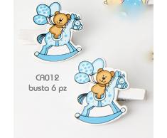 6 PEZZI MOLLETTE CAVALLUCCIO SEGNAPOSTO CHIUDIPACCO DECORAZIONE BOMBONIERE (CELESTE)