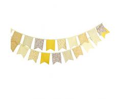 G2Plus Festone di bandierine in tessuto di cotone, 3,5 m, motivo floreale, double face, 12 bandierine per feste di compleanno, Cerimonie, decorazione Yellow