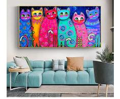 REDWPQ Gatti Colorati Dipinti su Tela per camerette Poster e Stampe da Parete Pop Art Stampe su Tela Decorative Cuadros Picture Home Decor 50X100Cm Senza Cornice