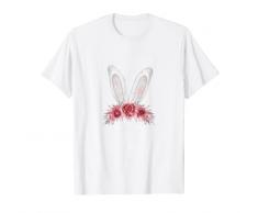 giorno di Pasqua carino coniglietto di Pasqua con fiori corona per i ragazzi a Maglietta