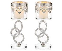 Sziqiqi Portacandele Portalumini in Cristallo Argento, Set di 2 Porta Candele Candelabro Candelieri Ferro, Candelabri Centro Tavola per Anniversario Nozze Soggiorno Matrimonio