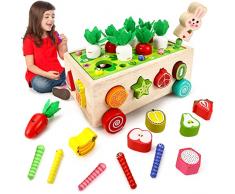 vvhippo Giochi Montessori, 7 in 1 Giochi Legno Bambini 1 Anni, Giochi Educativi Montessori 2 Anni, Giocattoli di Smistamento e Impilamento, Regalo Compleanno Natale per Bambino 1 2 3 4 Anni