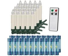 Deuba 20x Candeline LED per Albero di Natale senza Cavo incl. Batterie Telecomando Timer Candele Natalizie